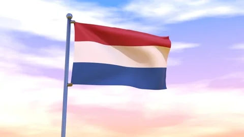 Netherlands Flag waving in the high wind Stock Footage 154873424