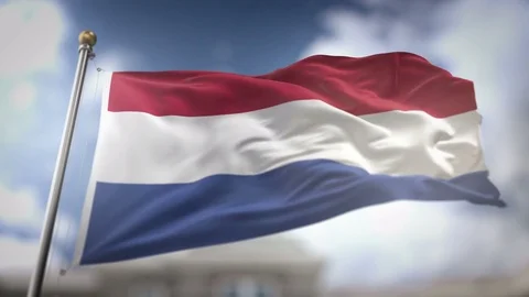 Netherlands Flag Waving Slow Motion 3D Rendering Blue Sky Background - Seam.. Stock Footage
