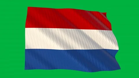 Netherlands flag waving in the wind on a green screen Stockbeeldmateriaal 343133023