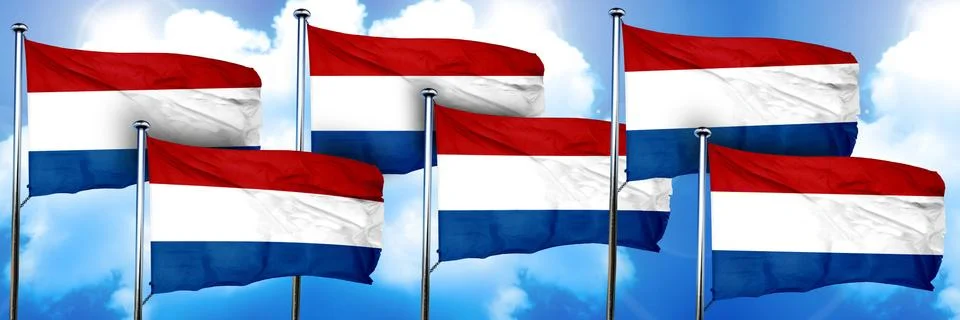 Netherlands flags, 3D rendering, on a cloud background Illustrazione stock