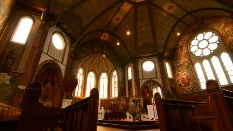 Netherlands, Goes. August 2019. The interior of the church Father Damian parish. Stock Footage 117944934