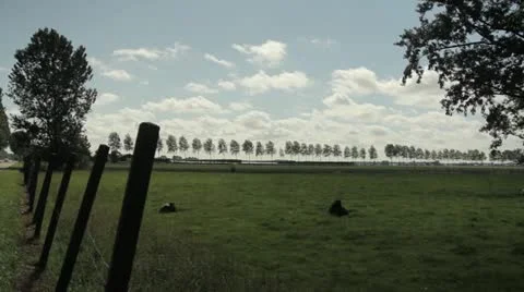 Netherlands green fields and fast motion clouds Stock Footage 21624421