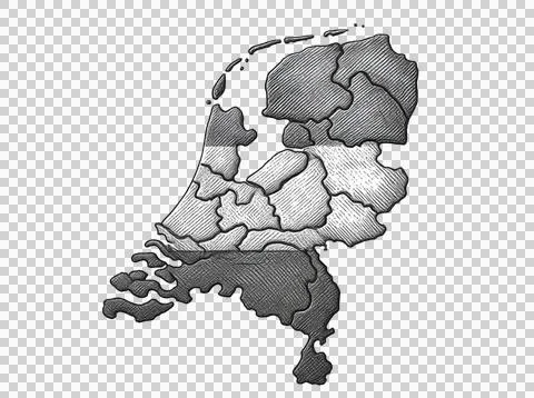 Netherlands hand drawn map in black and white sketchy style. Stock Illustration