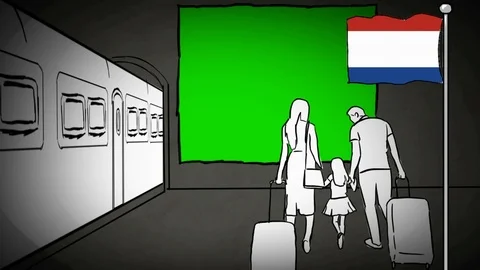 Netherlands - Hand-drawn - train station - Illustration Stock Footage 90628792