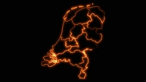 Netherlands map with all states or provinces glowing neon outline. Stock Footage 204914614