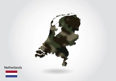Netherlands map with camouflage pattern, Forest - green texture in map. Milit Stock Illustration