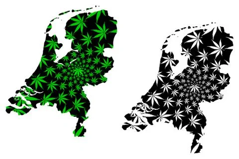 Netherlands - map is designed cannabis leaf Stock Illustration