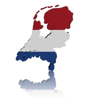 Netherlands map flag 3d render with reflection illustration Stock Illustration