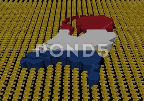 Netherlands map flag with euro symbols on black illustration Stock Illustration