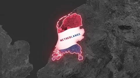 Netherlands Map Highlight with Neon Glowing Border Video stock 341402847