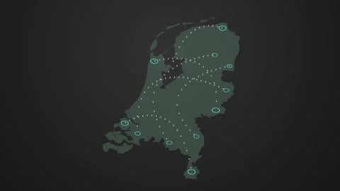 Netherlands Map Network Animation with Data Signals Stock Footage 342309096