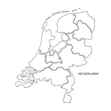 Netherlands Map Outline with Province Borders on White Background Illustrazione stock