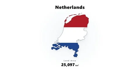 Netherlands map silhouette floating on white background with red, white, and Stock Footage 345644809