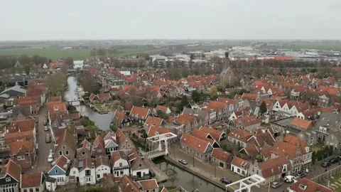 Netherlands Marken flying over a small city in the Netherlands. typical Dutch Stock Footage 155457245