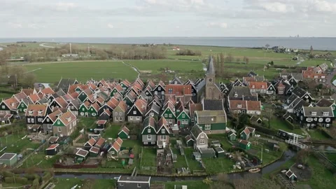 Netherlands Marken flying over a small city in the Netherlands. typical Dutch Stock Footage 155457277
