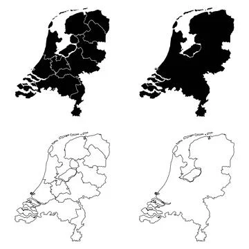 Netherlands Outline and Solid Fill Map Set. Stock Illustration