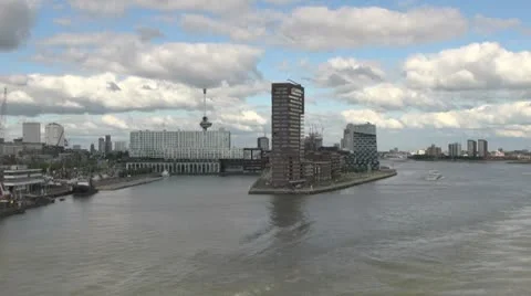 Netherlands Rotterdam angular island with highrise Vídeos de archivo 16069036