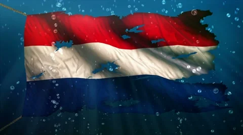 Netherlands Under Water Sea Torn Flag Loop Animation - 4K Ultra HD UHD Stock Footage 41712384