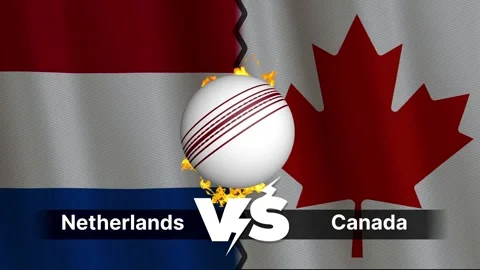 Netherlands vs Canada 4K Animated Cricket Intro with Flags and Ball Motion Stock Footage 311444583