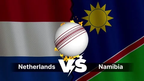 Netherlands vs Namibia 4K Animated Cricket Intro with Flags and Ball Motion Stock Footage 311444835