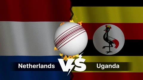 Netherlands vs Uganda 4K Animated Cricket Intro with Flags and Ball Motion Stock Footage 311445587