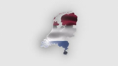 Netherlands Waving Flag Map with White Glowing Neon Outline on Transparent Vídeo Stock 338268883