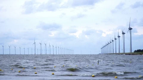 The Netherlands: wind generators are in the North sea 스톡 동영상 79664122
