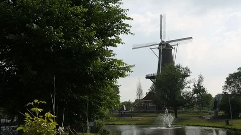 Netherlands Windmill Across Canal 스톡 동영상 101632469