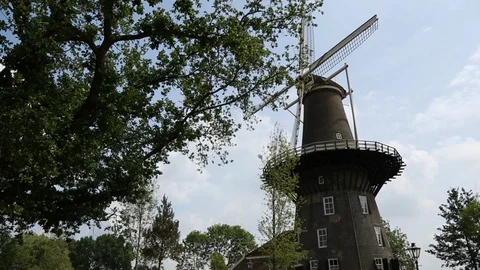 Netherlands Windmill Tracking By Tree Stock-Footage 101632785