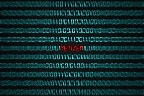 Netizen popping out from a binary code sequence 스톡 일러스트