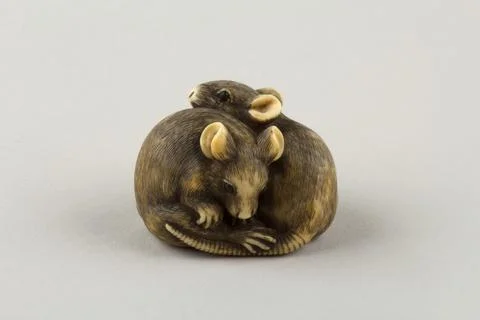 Netsuke of Two Rats early 19th century Okatori. Netsuke of Two Rats. Okator.. Stock Photos