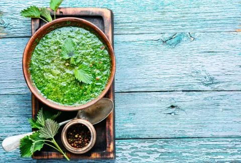 Nettle leaf soup Stock Photos