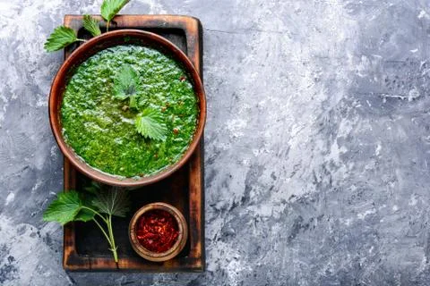 Nettle leaf soup Stock Photos