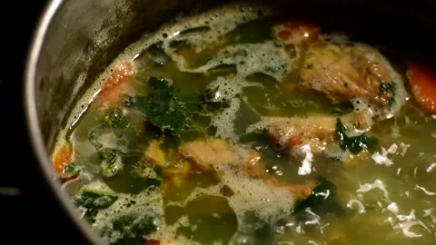 Nettle soup with beef stew Stock Footage 255810985