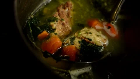 Nettle soup with beef stew Stock Footage 255811542