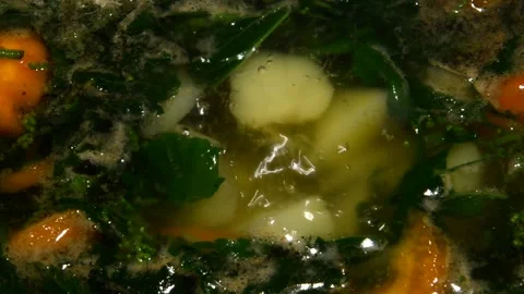 Nettle soup with beef stew Stock Footage 256045413