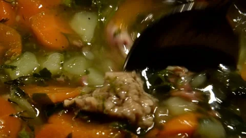 Nettle soup with beef stew Stock Footage 256045665