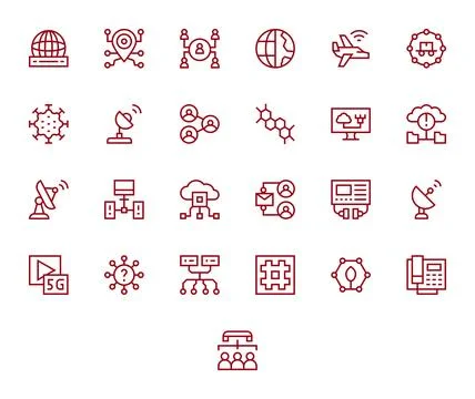 Network 64x64 Vector Icon Pack with 25 Regular Line Editable Elements Stock Illustration