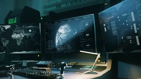 Network accessing the information from the space satellites on a world map Vídeos de archivo 282775031