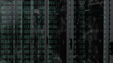 On network activation, server rack overlay streaming numeric code updating live Stock Footage 330474553