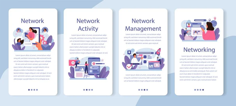 Network activity mobile application banner set. Customer attention Stock Illustration