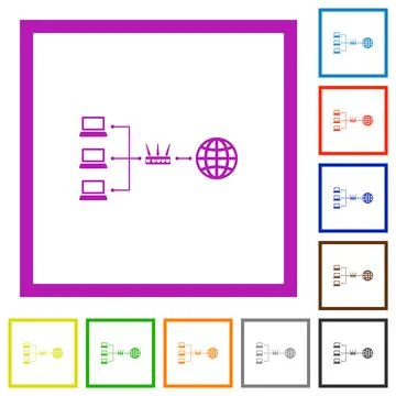 Network address translation flat framed icons 库存插图