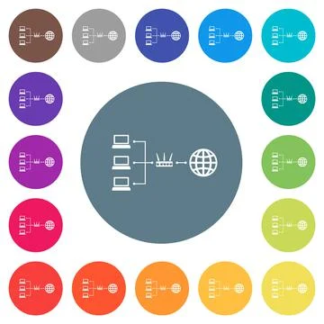 Network address translation flat white icons on round color backgrounds Illustrazione stock