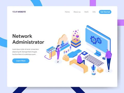 Network Administrator Isometric Illustration for website page Stockillustratie
