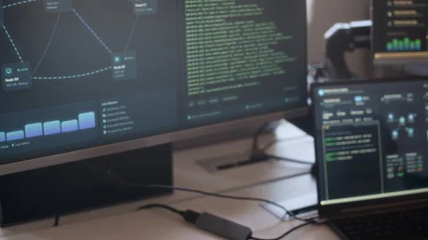 Network Administrator Programming Code on Computer in Office 動画素材 334933440