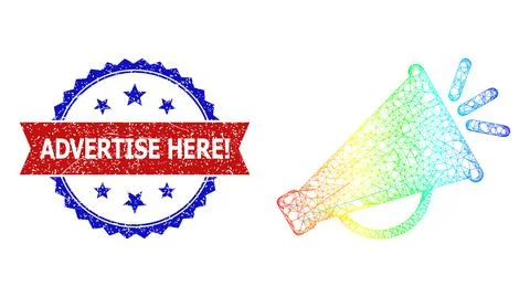 Network Advertisement Megaphone Web Mesh Icon with Rainbow Gradient and Grunge Illustrazione stock