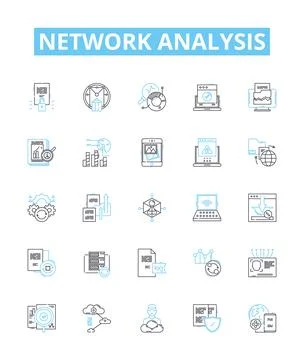 Network analysis vector line icons set. Network, Analysis, Topology, Graph Stockillustratie