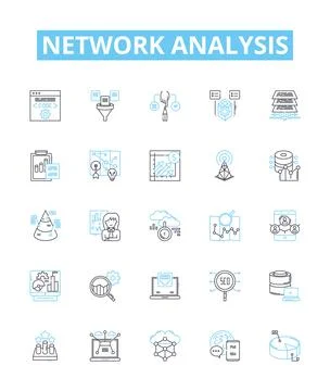 Network analysis vector line icons set. Network, Analysis, Topology, Graph Stock Illustration