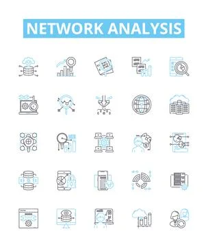 Network analysis vector line icons set. Network, Analysis, Topology, Graph Stock Illustration