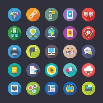 Network and Communication Flat Icons Set Stock Illustration